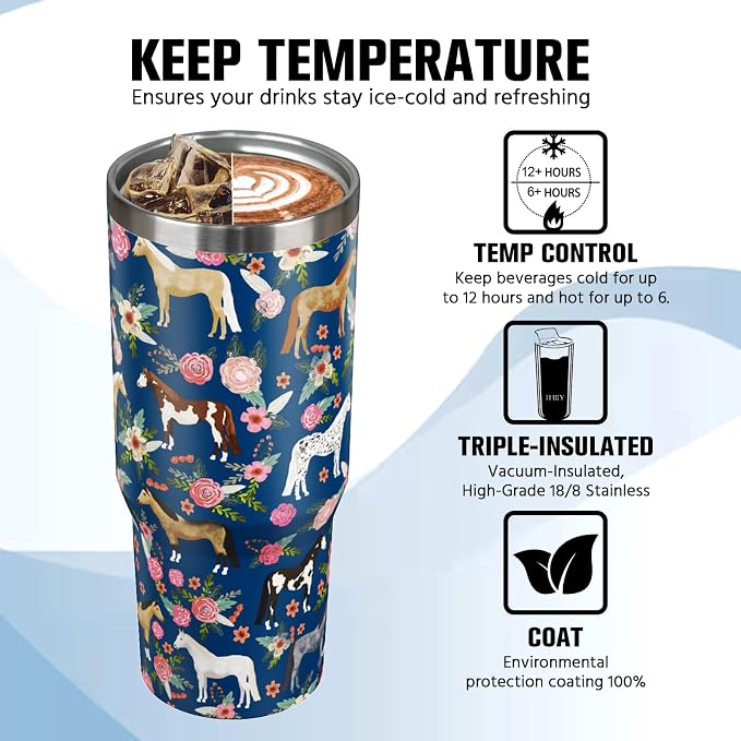 30 oz Horse Tumbler with Handle and Flip Straw, Vacuum Insulated Water Bottle - Image 4