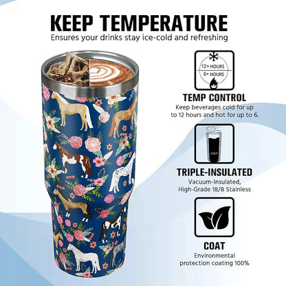 30 oz Horse Tumbler with Handle and Flip Straw, Vacuum Insulated Water Bottle - Image 4
