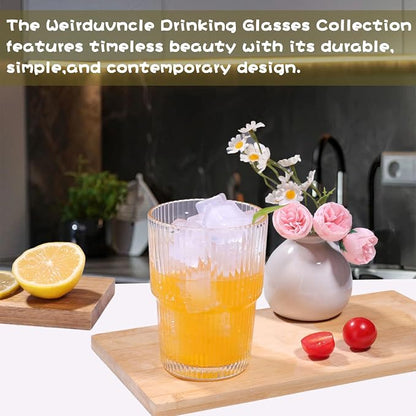 Set of 6 Cute Ribbed Glassware, 14oz Vintage Clear Glass Tumbler, Origami Style - Image 6