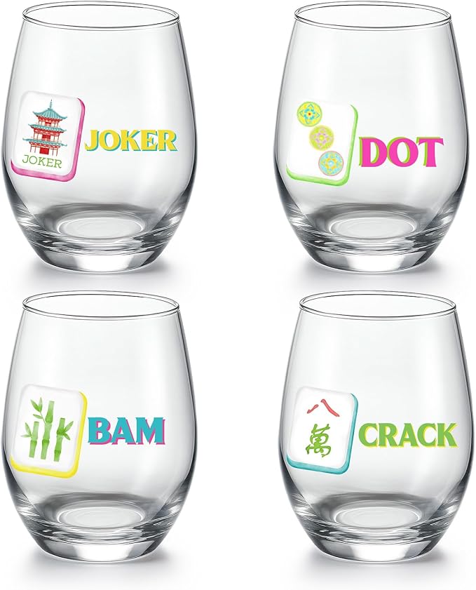 Qinyoung 4 Pcs 15 oz Mahjong Cups Wine Glass Mahjong Accessories and Gifts by Qinyoung