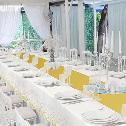 12 Pack White and Gold Tablecloth and Table Runner Set Party Decorations - Image 7