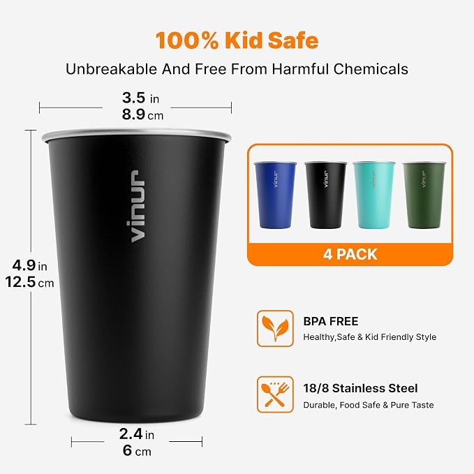 Stainless Steel Cups-16 oz Colorful Stackable Metal Drinking Glasses 4 Pcs | 16 - Image 3