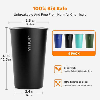 Stainless Steel Cups-16 oz Colorful Stackable Metal Drinking Glasses 4 Pcs | 16 - Image 3