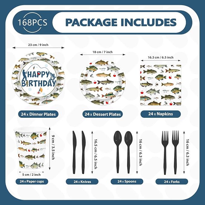 250Pcs Gone Fishing Birthday Party Decorations, Serves 50 | Gone Fishing Plates - Image 4