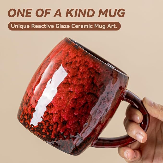 Crimson Magma Ceramic Coffee Mug - 21 oz Large Coffee Cup - Image 3