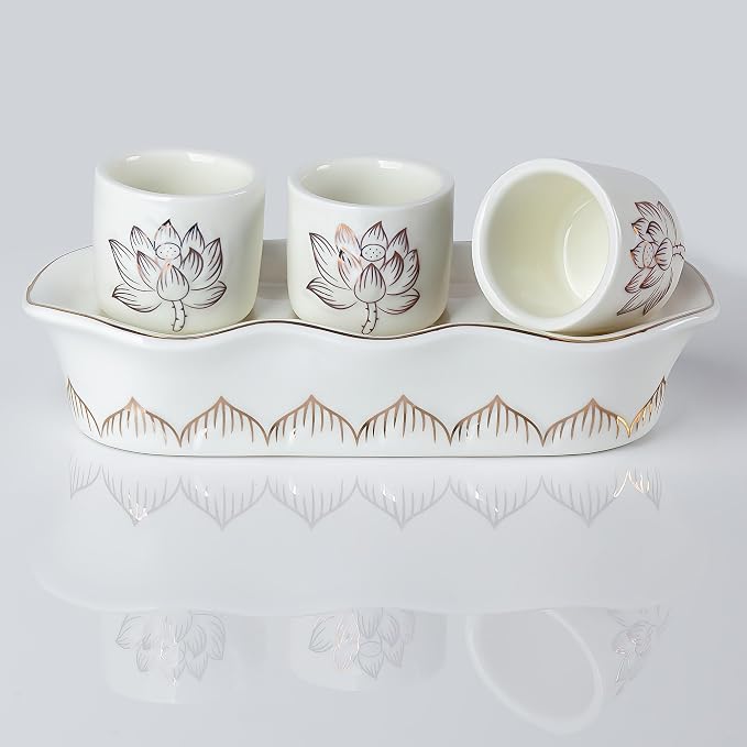 QINLANG White Buddhist 3 Altar Cups Set, Buddha Water Cup Set of 3, Ceramic - Image 3