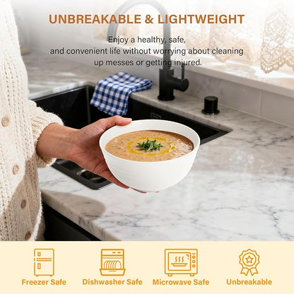 Wheat Straw Cereal Bowls Plastic Bowls Alternatives 26 OZ Unbreakable Soup Bowls - Image 4