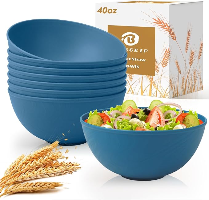 40 OZ Wheat Straw Bowls sets of 8, Anti-Scald Large Ramen Bowls by BUSOKIP