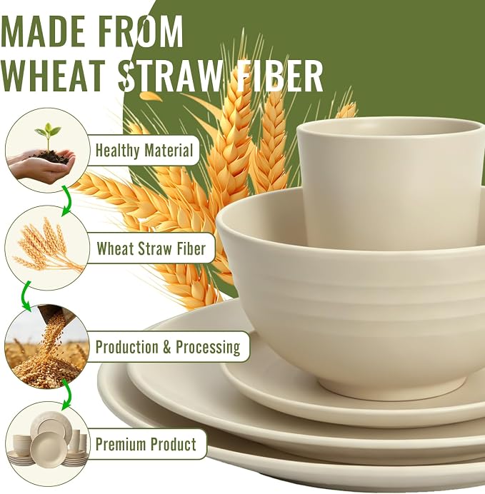 Dinnerware Sets 40 PCS Wheat Straw Plates and Bowls Sets - Image 9