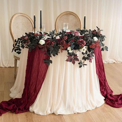 3Pack Burgundy Cheesecloth Table Runners 17 x 108 inch Sheer Table Runner | - Image 2