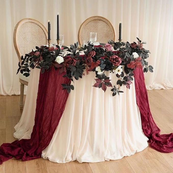 6Pack Burgundy Cheesecloth Table Runner, 17 x 108 inch Sheer Cheese Cloth - Image 2