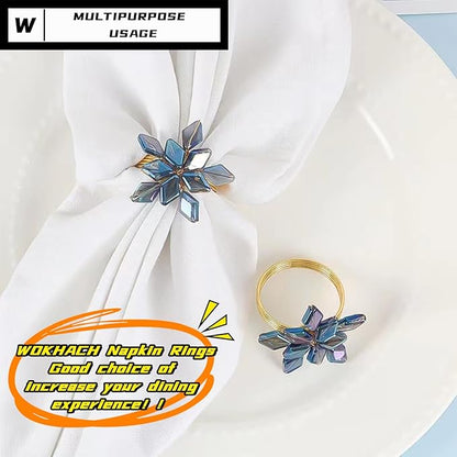 Decorative Napkin Rings Set of 4,Holders Decor Dinner Party,Wedding,Anniversary,Birthday,Table Decor Gift (Blue Crystal)