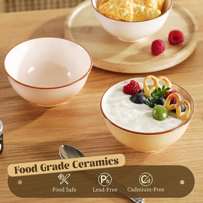 Ceramic Dessert Bowl Set of 6 - Small Porcelain Bowls for Rice, Snack, Ice Cream - Microwave and Dishwasher Safe - Assorted Candy Hue - 4.7 Inch - 10 OZ