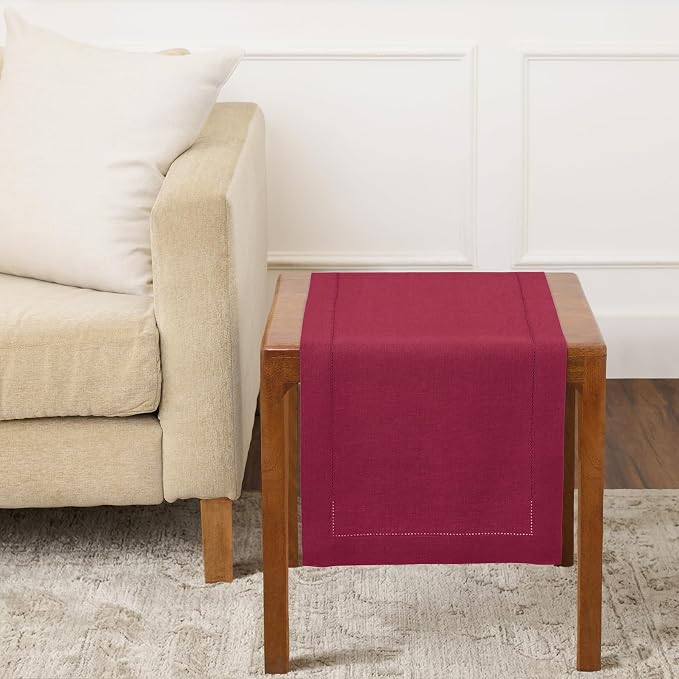 Solino Home 100% Pure Linen Table Runner Beet, Classic Hemstitch 14 x 36 in | by SolinoHome