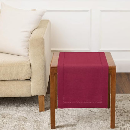Solino Home 100% Pure Linen Table Runner Beet, Classic Hemstitch 14 x 36 in | by SolinoHome