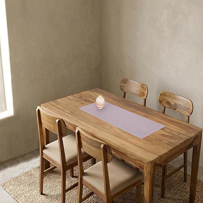 Solino Home 100% Pure Linen Dining Table Runner Lilac Hemstitch, 14 x 36 in | - Image 2