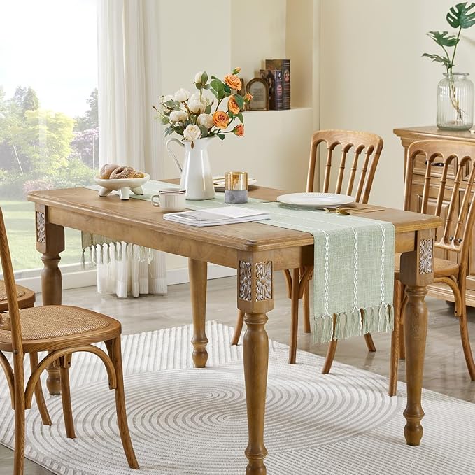 Wracra Rustic Linen Table Runner, Sage Green Table Runners 60 inches Long | - Image 5