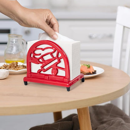 JOGREFUL Cast Iron Napkin Holder, Kitchen Organizer Chef Tool Pattern Red | - Image 6
