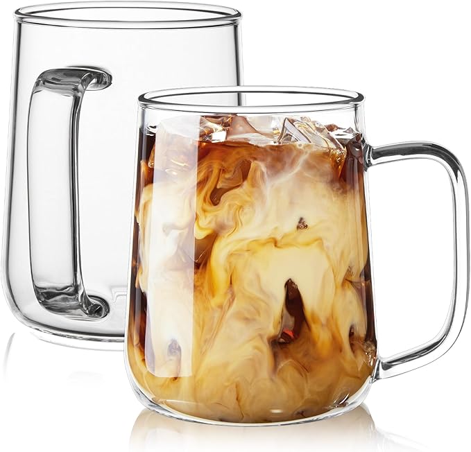 Glass Coffee Mugs, 18 oz Glass Coffee Cups Set of 2, Hot/Cold Beverages by Unknown