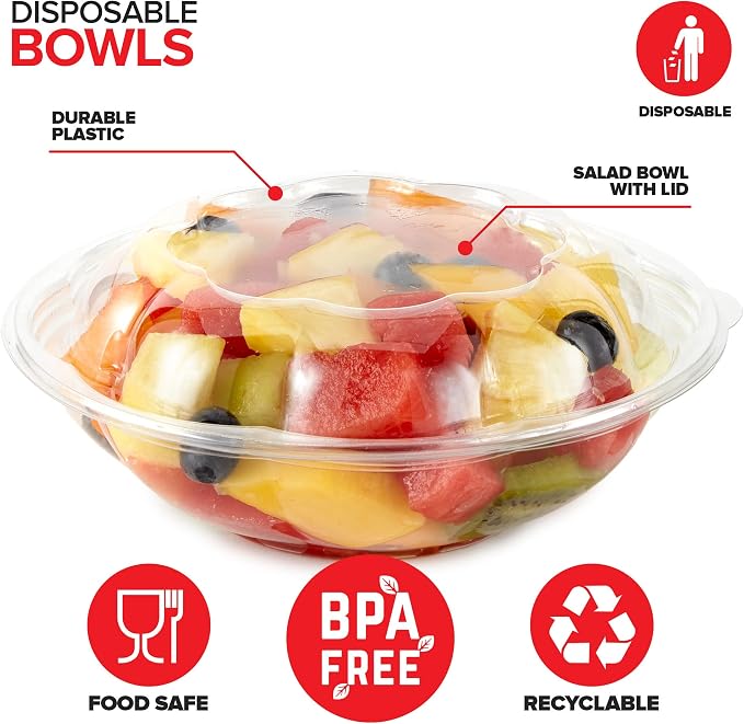 Stock Your Home 18oz Clear Plastic Salad Bowls - Image 3