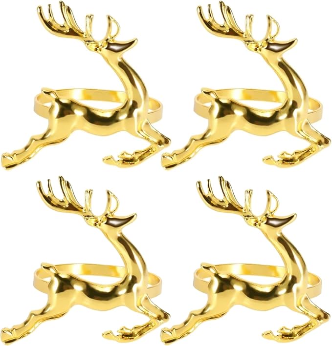 Gold Reindeer Napkin Rings Set of 4 by Jolitee