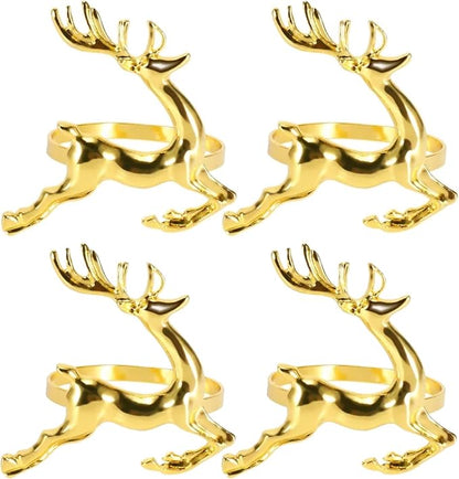 Gold Reindeer Napkin Rings Set of 4 by Jolitee