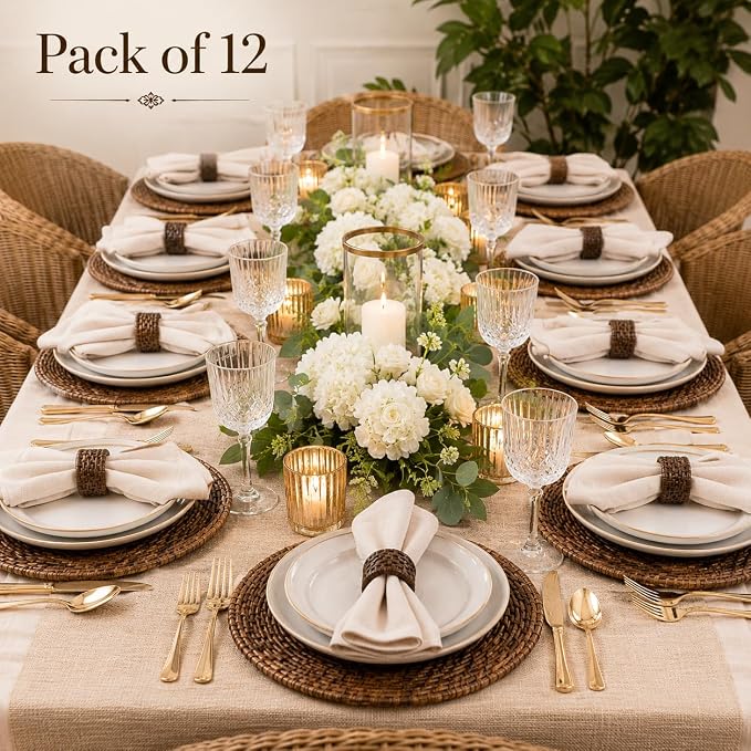 Jute Cane Napkin Rings, Walnut | Plastic & cane, 2.25x2.25x1.5 in each - Image 8