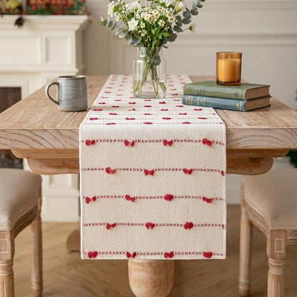 Artoid Mode Red Boho Farmhouse Cotton Woven Table Runner, Seasonal Christmas by ArtoidMode