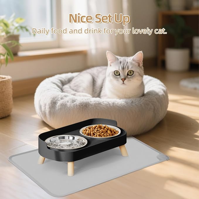 Elevated Cat Bowl with Food Mat, Raised Cat Food and Water Bowl Set - Image 7