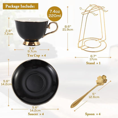 DUJUST Tea Cups and Saucers Set of 4, Luxury Tea Cup Set - Image 5
