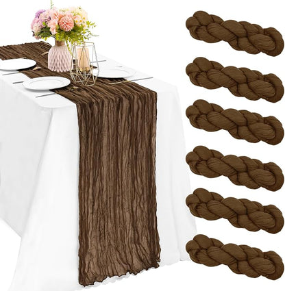 6 Pieces Brown 10FT Cheesecloth Table Runner Boho Gauze Fabric Table Runner by JALANCY