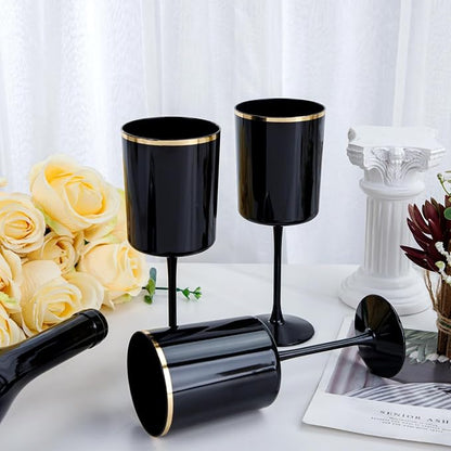 Ciaell 12 Pack Black and Gold Plastic Wine Glasses - Image 6