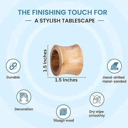 ALPHA Living HOME Rustic Wooden Napkin Rings Set of 12 - Handmade Natural Wood Napkin Holders for Table Decor, Farmhouse Dining, Weddings, Holidays, Parties, Everyday Use, Elegant (Brown
