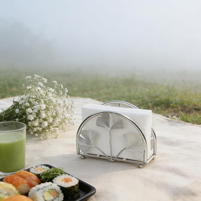 Elegant Iron Ginkgo Leaf Cocktail Napkin Holder Tabletop Decor Dispenser | - Image 9