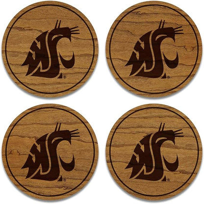 LazerEdge Washington State Cougars Wooden Coaster Set - Cherry Wood - Officially Licensed Product - 4-Pack