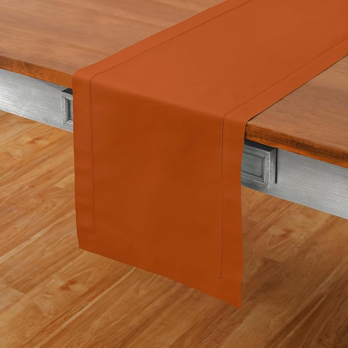 Solino Home Cotton Linen Dining Table Runner Cinnamon Hemstitch, 14 x 90 in | - Image 2
