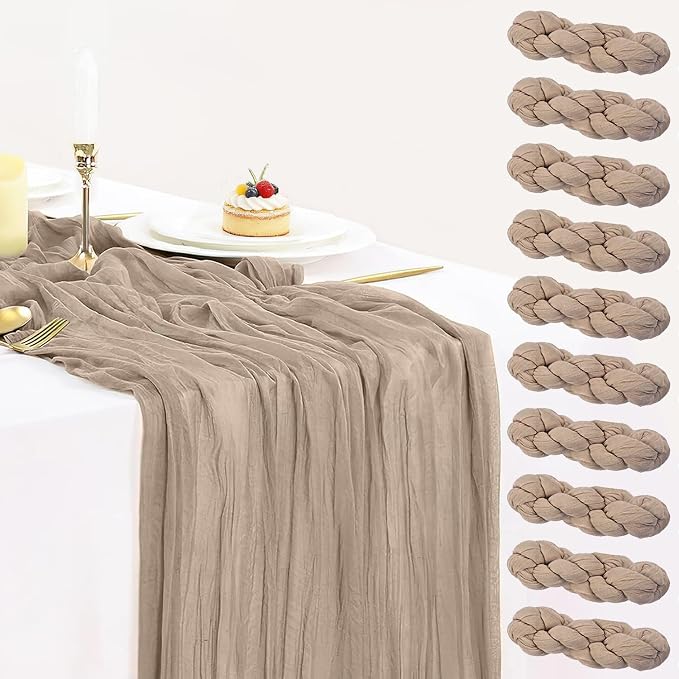 10 Packs Nude Cheesecloth Table Runner 35x120 inch, Boho 10ft Light Brown by BlueTopCoLtd