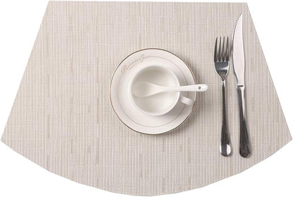SHACOS Round Table Placemats Set of 7 Wedge Shaped Place Mat with Centerpiece Circle Mat Heat Resistant Small Round Table Mats Washable (7, Beige)