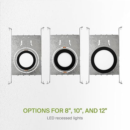 ASD New Construction Mounting Plate with Round Holes 8-10-12" - Adjustable LED Recessed Lighting Housing with Extendable Hanger Bars, Shallow Wafer Light Bracket, Mounting Kit with Notches, 12 Pack