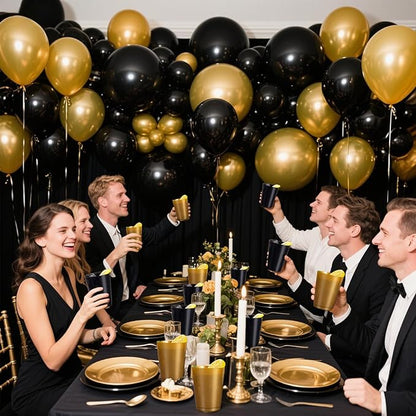 DaYammi 100 Pack Plastic Cups for Party- Disposable Gold Cups and Black Cup Include: 50 Black Plastic Cup, Gold Disposable cup for Party Supplies Festive Celebrations Wine Beer Beverage