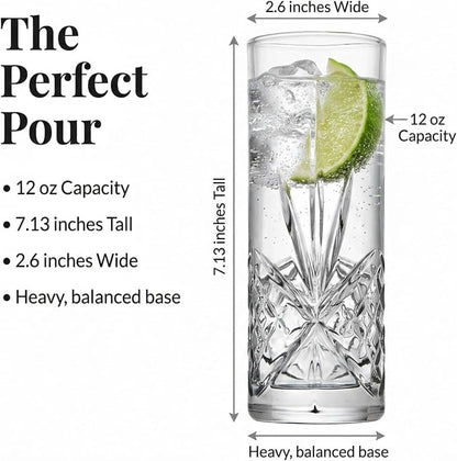 Godinger Tall Beverage Glasses Collins All Purpose Drinking Glasses- Dublin - Image 3