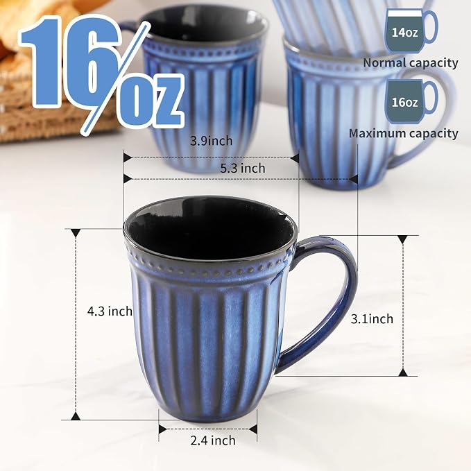 Coffee Mugs Set of 4, 16oz Navy Blue Ceramic Coffee Mug - Image 2
