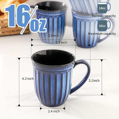 Coffee Mugs Set of 4, 16oz Navy Blue Ceramic Coffee Mug - Image 2