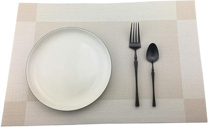 Gugrida Vinyl Beige Placemats Heat Resistant Dining Table Mats Non-Slip Washable Place Mats Set of 6 （Beige）