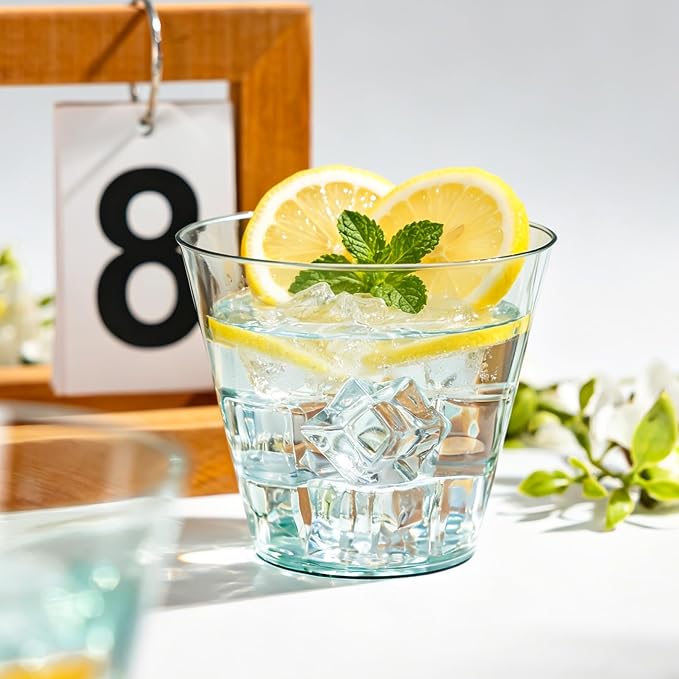 50 Pack 9oz Transparent Green Plastic Cups, Fancy Disposable Cocktail Cup | - Image 3