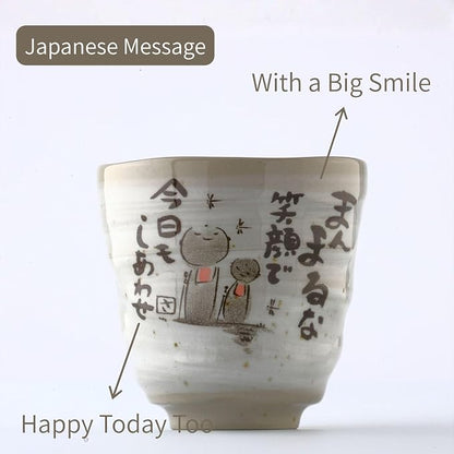 Japanese Tea Cups Handleless Coffee Mugs Jizo Statue Design 6.4 oz Set of 2 | - Image 4