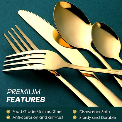 Gold Silverware Set for 8, OGORI 45-Piece Stainless Steel Flatware Set - Image 3