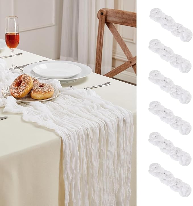 AGIRL 6 Pack White Cheesecloth Table Runner 10FT Fall Boho Gauze Home Decor | by AGIRL