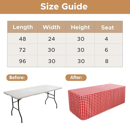 HolidayIdeas Checkered Fitted Table Covers for 8 Foot Tables - 96 x 30 Inch - 2 Pack Rectangle Table Clothes Buffalo Plaid Table Cover for Folding Table, Parties, Picnic, Trade Show (Red and White)