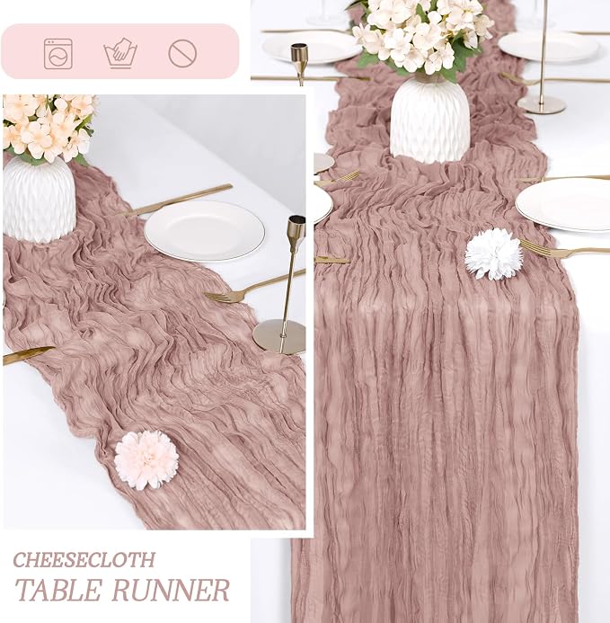 3 Pack Dusty Pink Cheesecloth Table Runner 17x108 Inch Semi Sheer Boho Gauze - Image 6